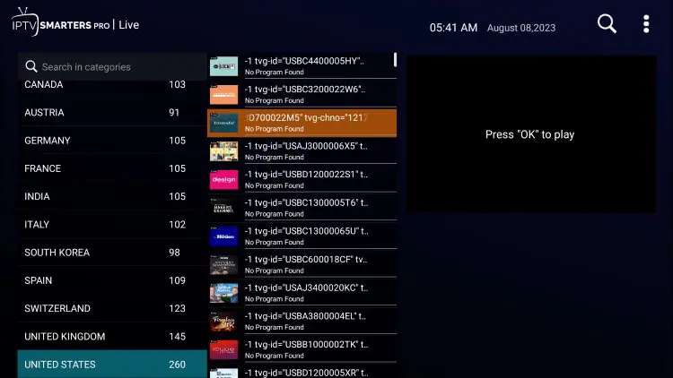 list channels on samsung tv