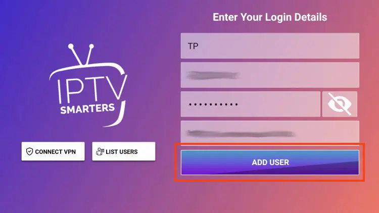 enter iptv details